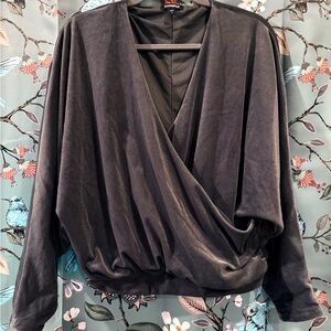 Express Elegant Grey Velvety Draped Blouse
